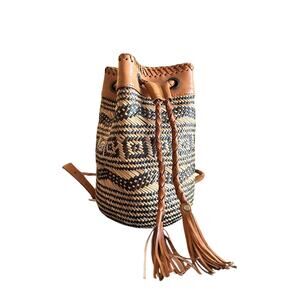 Stylish Tan and Black Woven Backpack